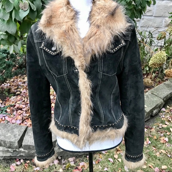 bebe Jackets & Blazers - Black suede winter jacket with faux fur